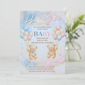 テディベアを使った性別発表の招待状 彼か彼女か 招待状 (スタンド正面)