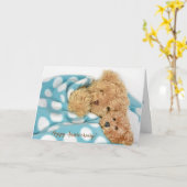 テディベアを嗅ぎ回るハッピーアニバーサリー カード (黄色い花)