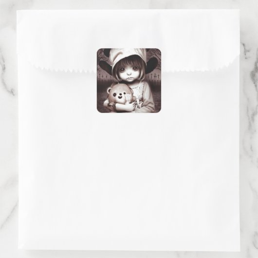 テディベアを引っ掻いた不気味な子 スクエアシール (バッグ)