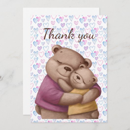 テディベアを抱きしめてくれてありがとう サンキューカード (正面/裏面)