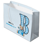 テディベアを持つ少年のための大きなブルーレターB ラージペーパーバッグ (裏面アングル)