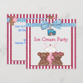 テディベアアイスクリームパーティー 招待状 (正面/裏面)