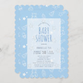 テディベアアイスクリームピザブルーベビーシャワー 招待状 (正面/裏面)