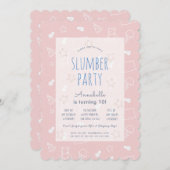 テディベアアイスクリームピンクスランバーパーティー誕生日 招待状 (正面/裏面)