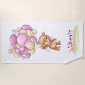 テディベアアドベンチャーピンクバルーズガーデン ビーチタオル (正面)