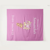 テディベアアドベンチャーピンクバルーン赤ちゃんシャワー タペストリー (正面(横))