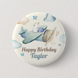テディベアアビエーター誕生日for Boy 缶バッジ