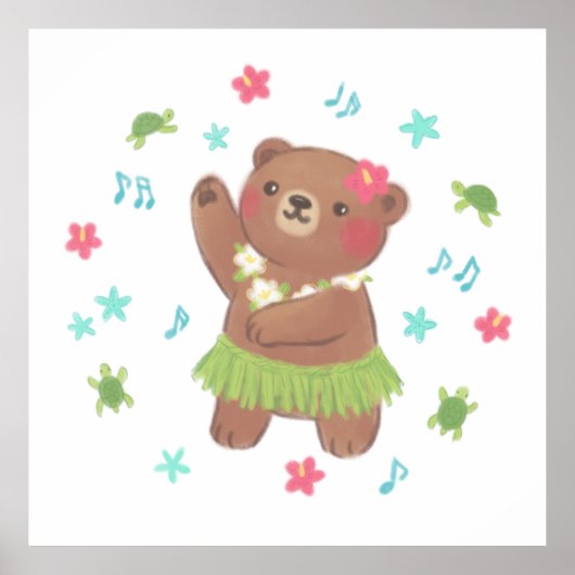 テディベアインハワイイラストレーション ポスター (正面)