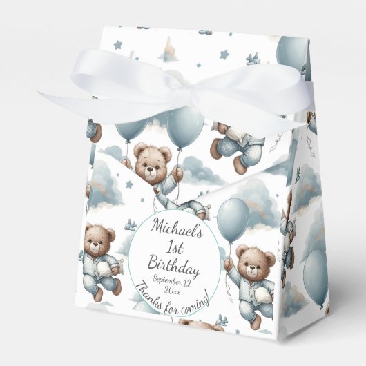 テディベアインブルーパジャマ誕生日 フェイバーボックス (正面サイド)