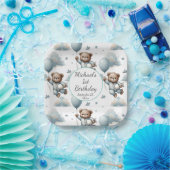 テディベアインブルーパジャマ誕生日 ペーパープレート (パーティー)