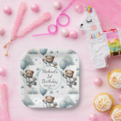 テディベアインブルーパジャマ誕生日 ペーパープレート (パーティー)