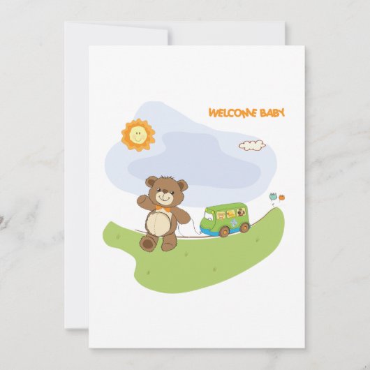 テディベアウェルカムベビー子供部屋デザイン 招待状 (正面)