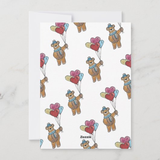 テディベアウォーターカラーフレンドバレンタインズデイホリド シーズンカード (裏面)