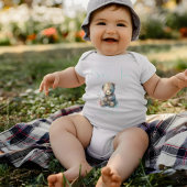 テディベアウォーター色フローラ緑名前をカスタムする ベビーボディスーツ