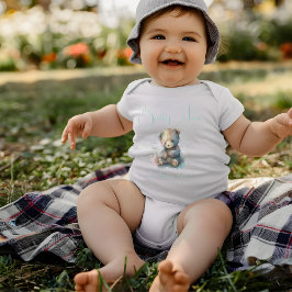 テディベアウォーター色フローラ緑名前をカスタムする ベビーボディスーツ