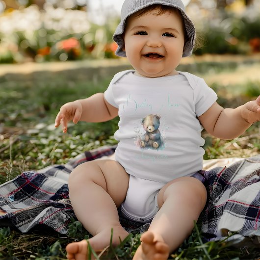 テディベアウォーター色フローラ緑名前をカスタムする ベビーボディスーツ