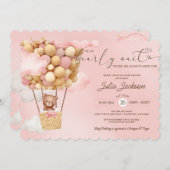テディベアエアバルーンピンククラウドガールベイビーシャワー 招待状 (正面/裏面)