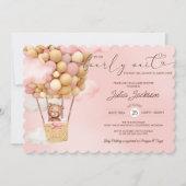 テディベアエアバルーンピンククラウドガールベイビーシャワー 招待状 (正面)