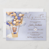 テディベアエアバルーンブルークラウドボーイベビーシャワー 招待状 (正面)