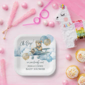 テディベアエア飛行機ブルー紙プレート ペーパープレート (パーティー)