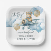 テディベアエア飛行機ブルー紙プレート ペーパープレート (正面)