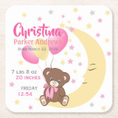 テディベアオンザムーンベビー誕生統計 スクエアペーパーコースター (正面)