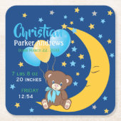 テディベアオンザムーンベビー誕生統計 スクエアペーパーコースター (正面)