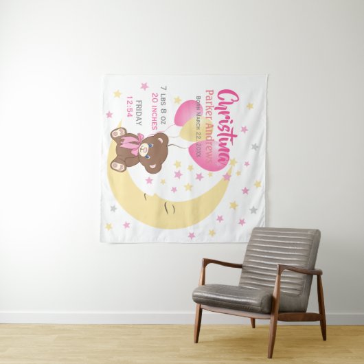 テディベアオンザムーンベビー誕生統計 タペストリー (インサイチュ(横))