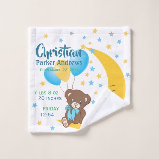テディベアオンザムーンベビー誕生統計 バスタオルセット (ウォッシュタオル)