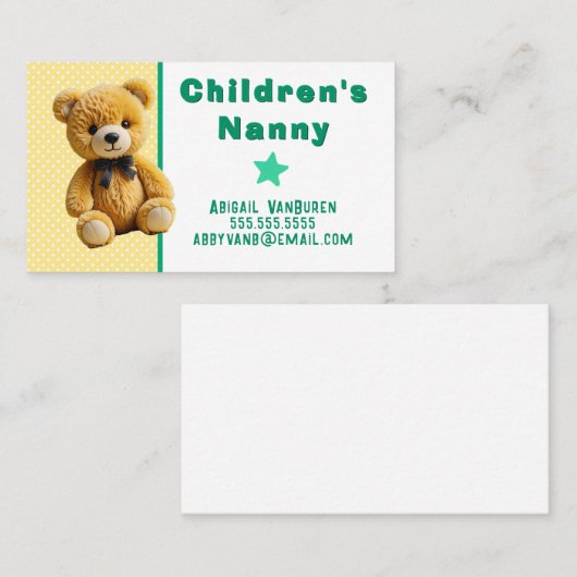 テディベアオン水玉模様ナニーベビーシッター保育園 名刺 (正面/裏面)