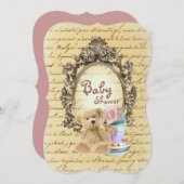 テディベアカントフランスのリーベビーシャワー招待状 招待状 (正面/裏面)