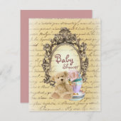 テディベアカントフランスのリーベビーシャワー招待状 招待状 (正面/裏面)