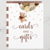 テディベアカードとギフトテーブルサイン赤ちゃんシャワー (正面/裏面)