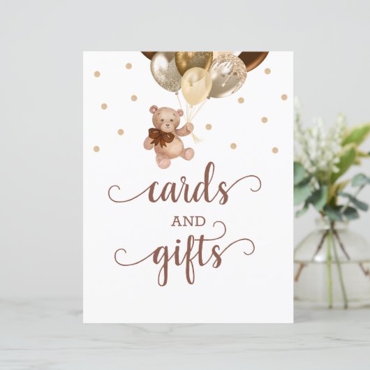 テディベアカードとギフトテーブルサイン赤ちゃんシャワー (スタンド正面)
