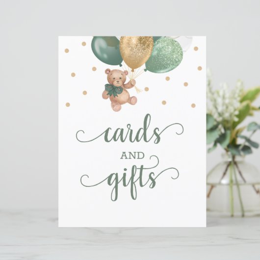 テディベアカードとギフトテーブルサイン赤ちゃんシャワー (スタンド正面)