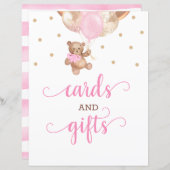 テディベアカードとギフトテーブルサイン赤ちゃんシャワー (正面/裏面)