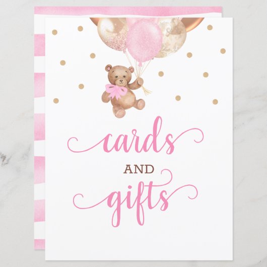 テディベアカードとギフトテーブルサイン赤ちゃんシャワー (正面/裏面)