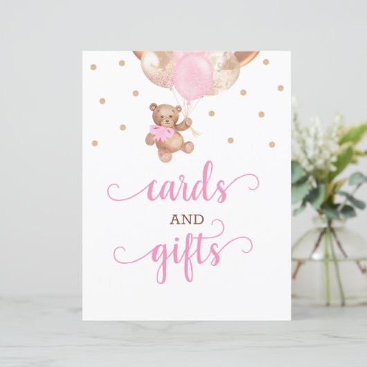 テディベアカードとギフトテーブルサイン赤ちゃんシャワー (スタンド正面)