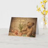 テディベアガーデニング誕生日またはその他の挨拶 カード (黄色い花)