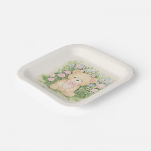 テディベアガーデンクラシックベビーシャワー ペーパープレート (傾斜あり)