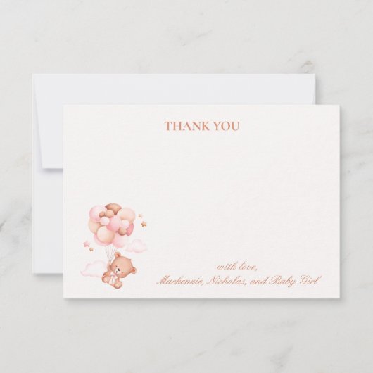 テディベアガールピンク真珠のように待つ赤ちゃんシャワー サンキューカード (正面)