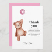 テディベアガールファースト誕生日サンキューカード サンキューカード (正面/裏面)