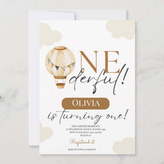 テディベアガールベビーパステル1st誕生日 招待状 (正面)