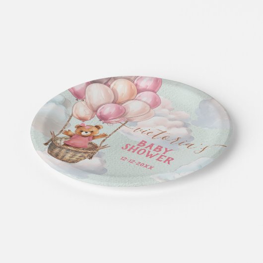 テディベアガール熱い空気バルーンベビーシャワー ペーパープレート (アングル)