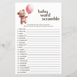 テディベアガール赤ちゃんシャワー単語スクランブルゲーム