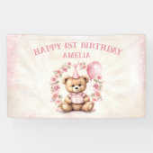 テディベアガール1stバースデーピンクローゼバナー 横断幕 (横)
