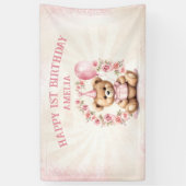 テディベアガール1stバースデーピンクローゼバナー 横断幕 (縦)