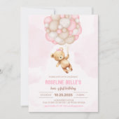 テディベアガール1stベイリーファースト誕生日 招待状 (正面)