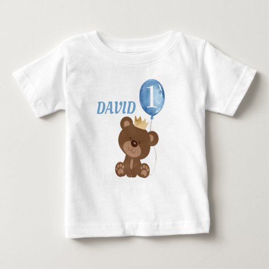 テディベアキュート男の赤ちゃん誕生日 ベビーTシャツ (正面)