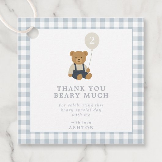 テディベアギンガムメッセージカード フェイバータグ (正面)